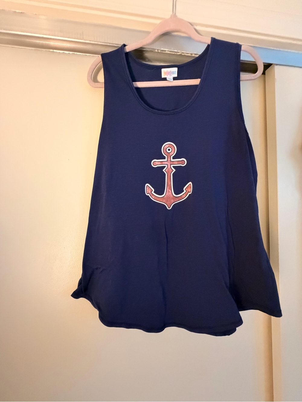 LuLaRoe Navy Tank Top with Anchor Graphic